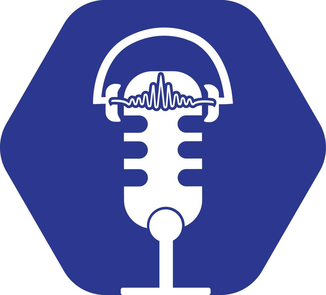 podcast auricular sonido ola logo diseño modelo vector