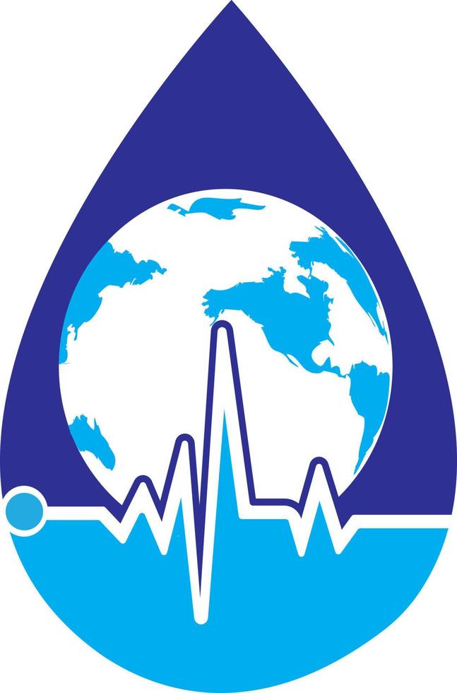 Pulse globe vector logo design icon. Pulse Cardiogram and Globe Icon Vector Logo. Earth globe icon with heart beat.