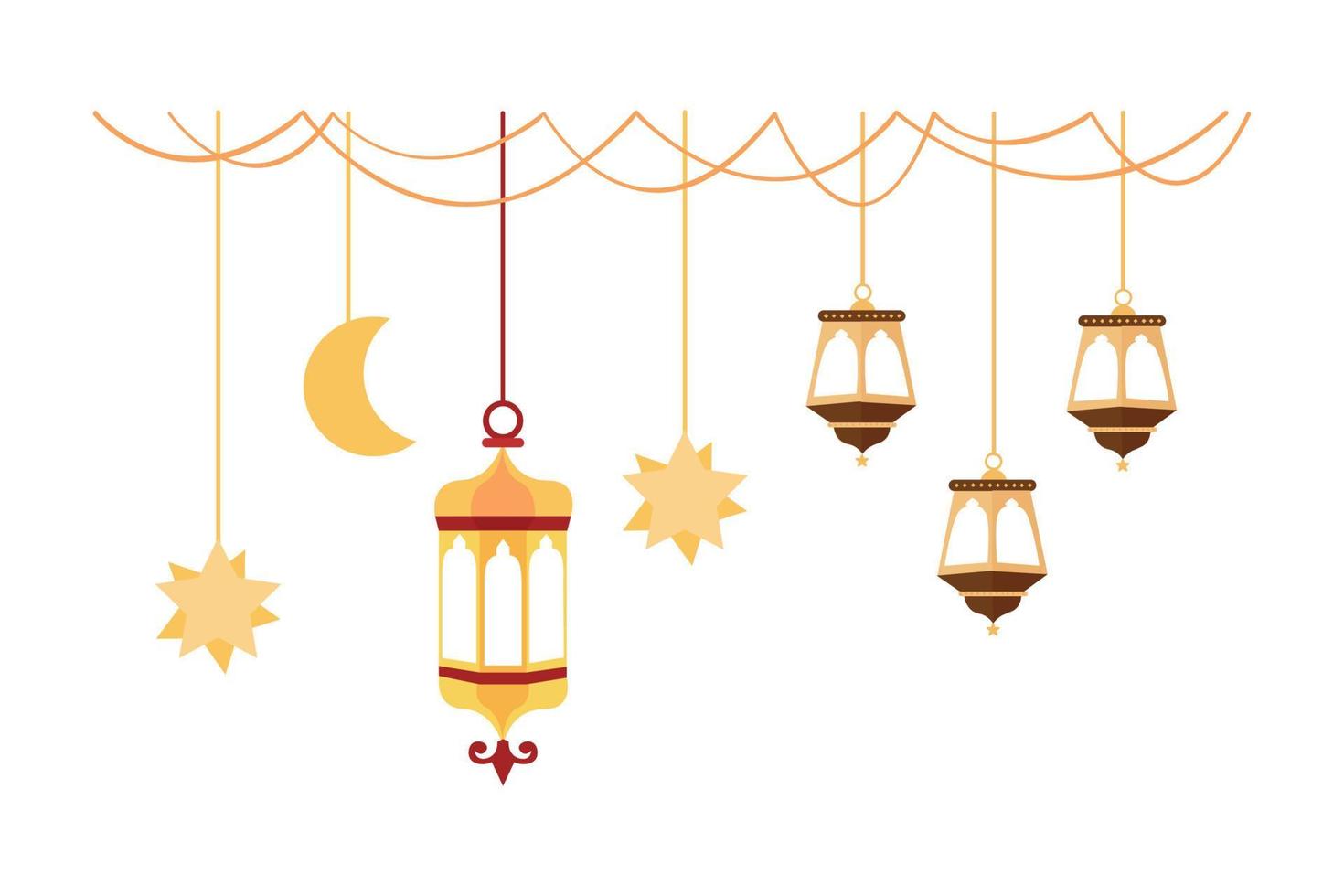 Islamic Lantern Illustration For Ramadan Kareem Elements Decoration. Symbols of Ramadan Mubarak, Hanging Gold Lanterns, arabic lamps, lanterns moon, lantern element, star, art, vector and illustration