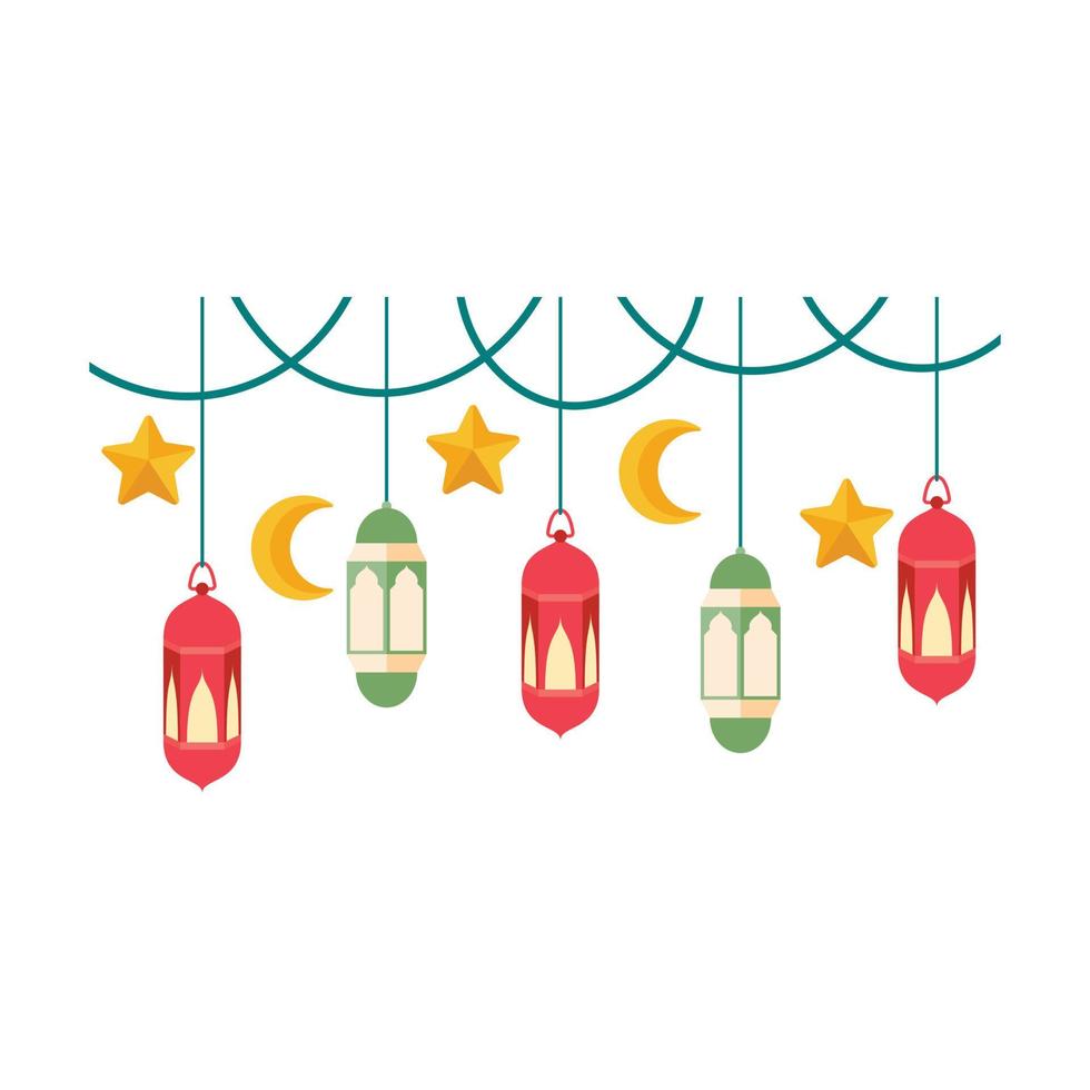 Islamic Lantern Illustration. Symbols of Ramadan Mubarak, Hanging Gold Lanterns, arabic lamps, lanterns moon, lantern element, star, art, vector and illustration