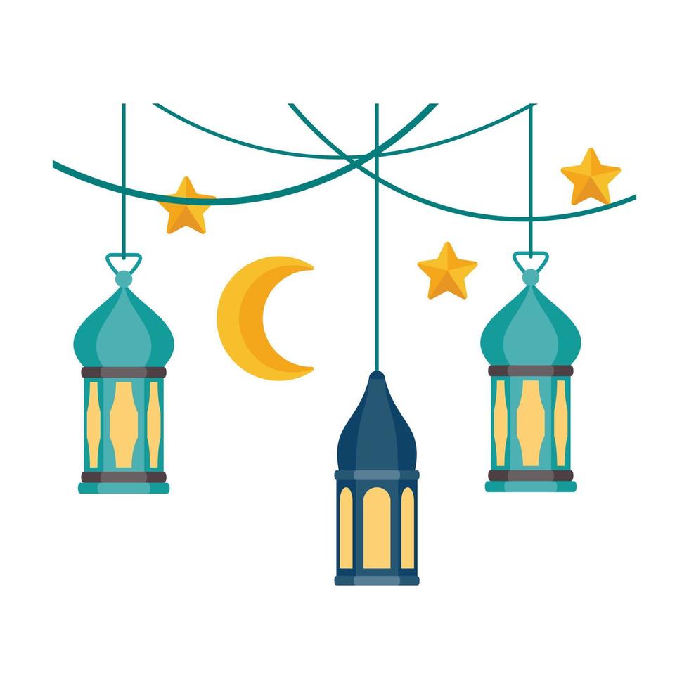 islámico linterna ilustración. símbolos de Ramadán mubarak, colgando oro linternas, Arábica lámparas, linternas luna, linterna elemento, estrella, arte, vector y ilustración