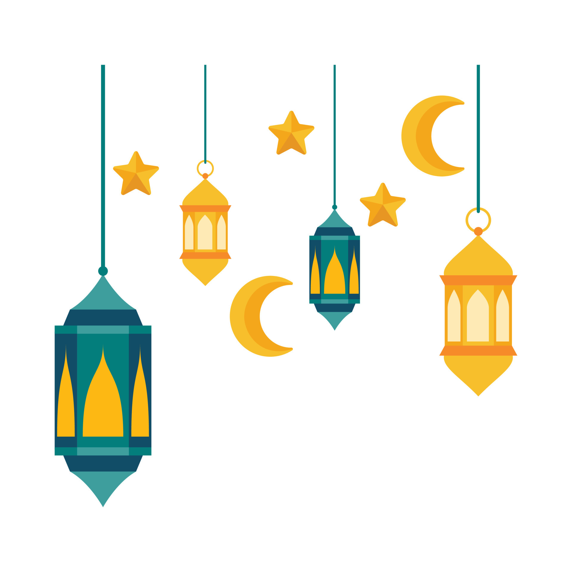 Islamic Lantern Illustration. Symbols of Ramadan Mubarak, Hanging Gold Lanterns, arabic lamps