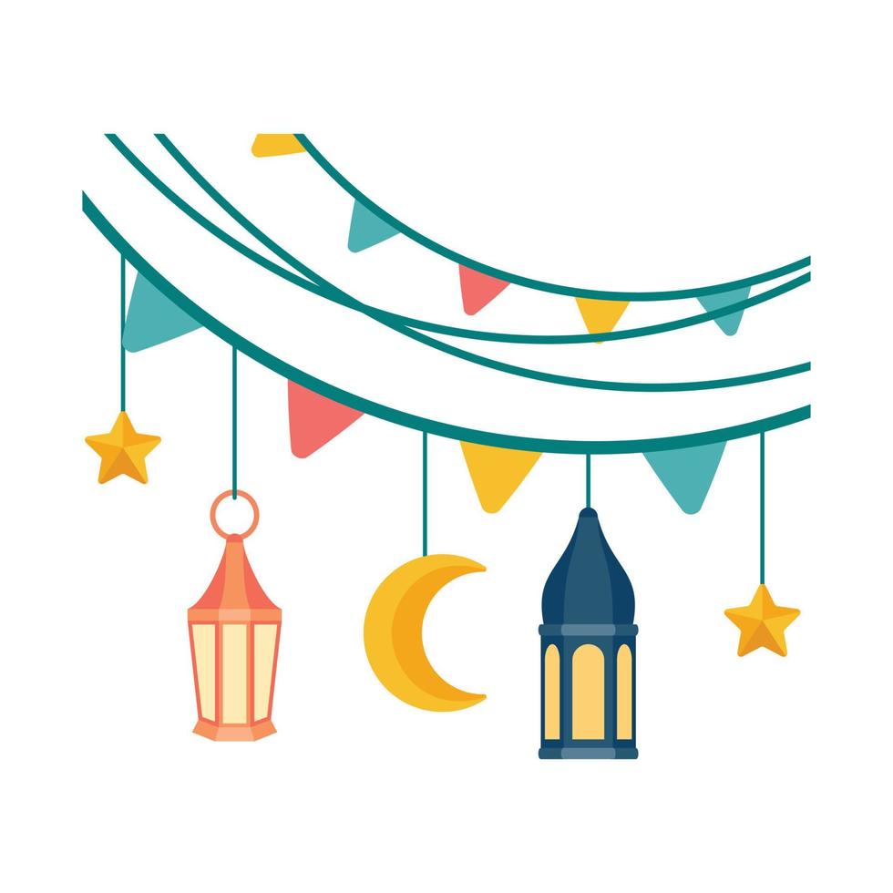 islámico linterna ilustración. símbolos de Ramadán mubarak, colgando oro linternas, Arábica lámparas, linternas luna, linterna elemento, estrella, arte, vector y ilustración