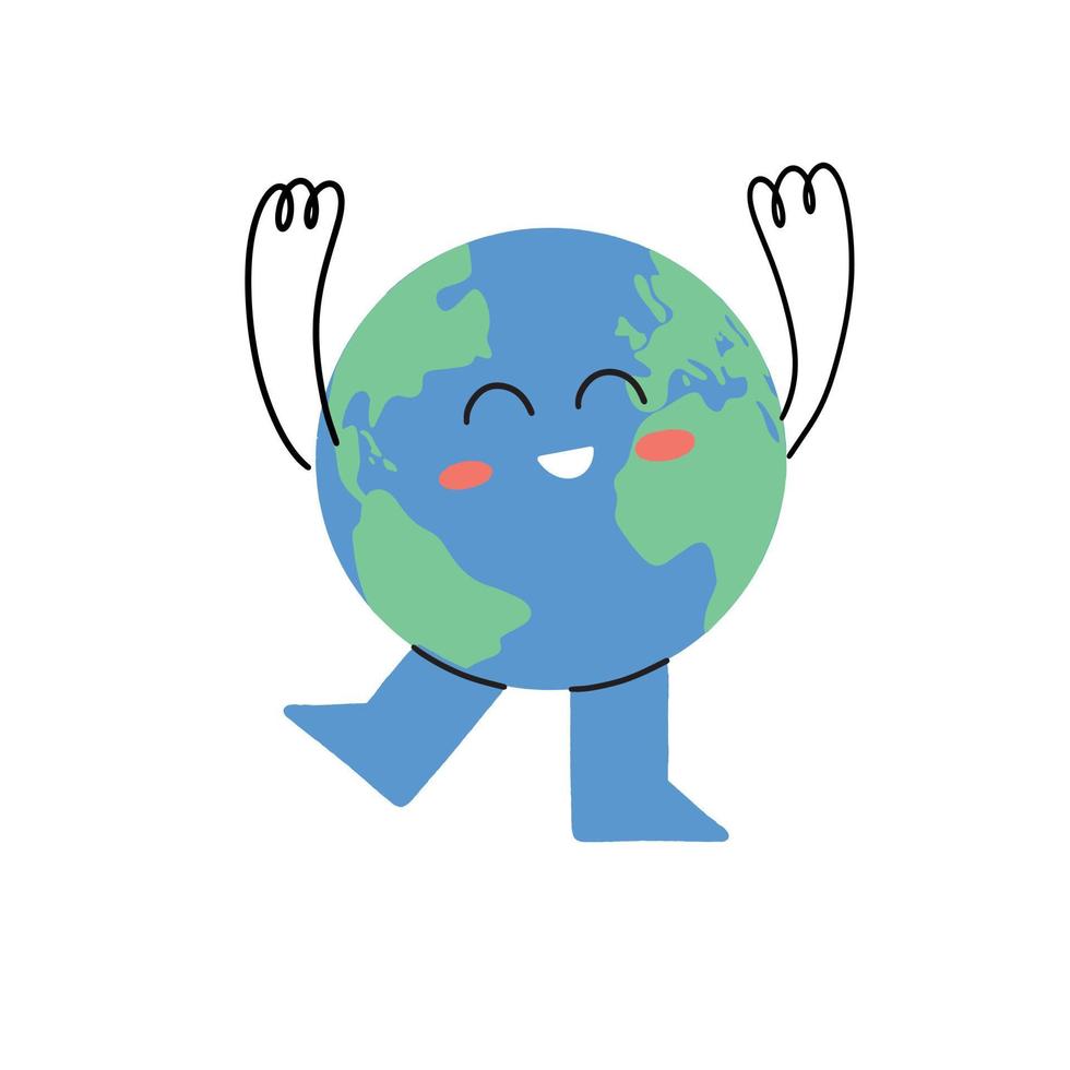 Earth Day. Hand drawn icon of the flat planet Earth. Vector illustration in a simple drawing style.