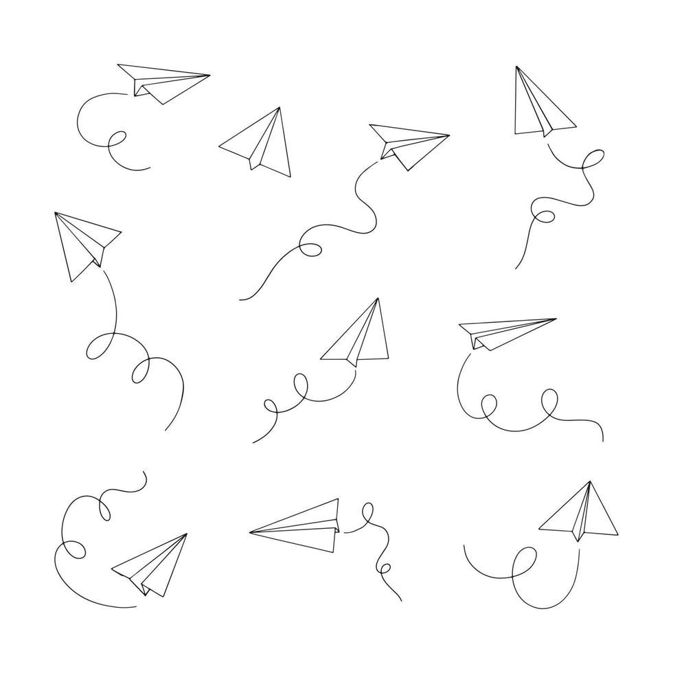 Vector paper airplane set. Icon symbol of travel and route. isolated on white background.