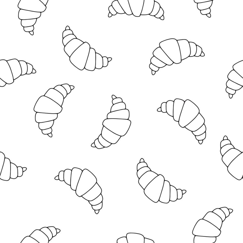 Hand-drawn black and white croissants. Seamless pattern. Simple vector illustration