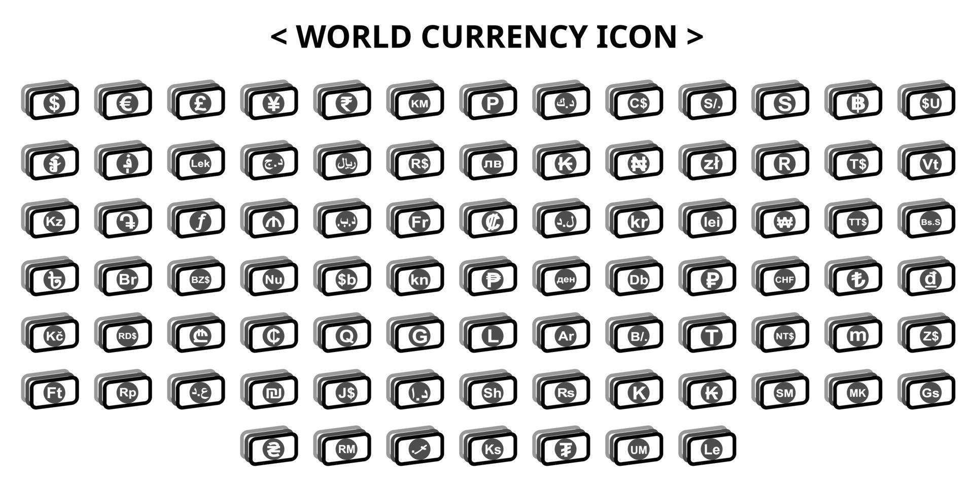 set of icons for bank note currency symbol all countries in the world vector