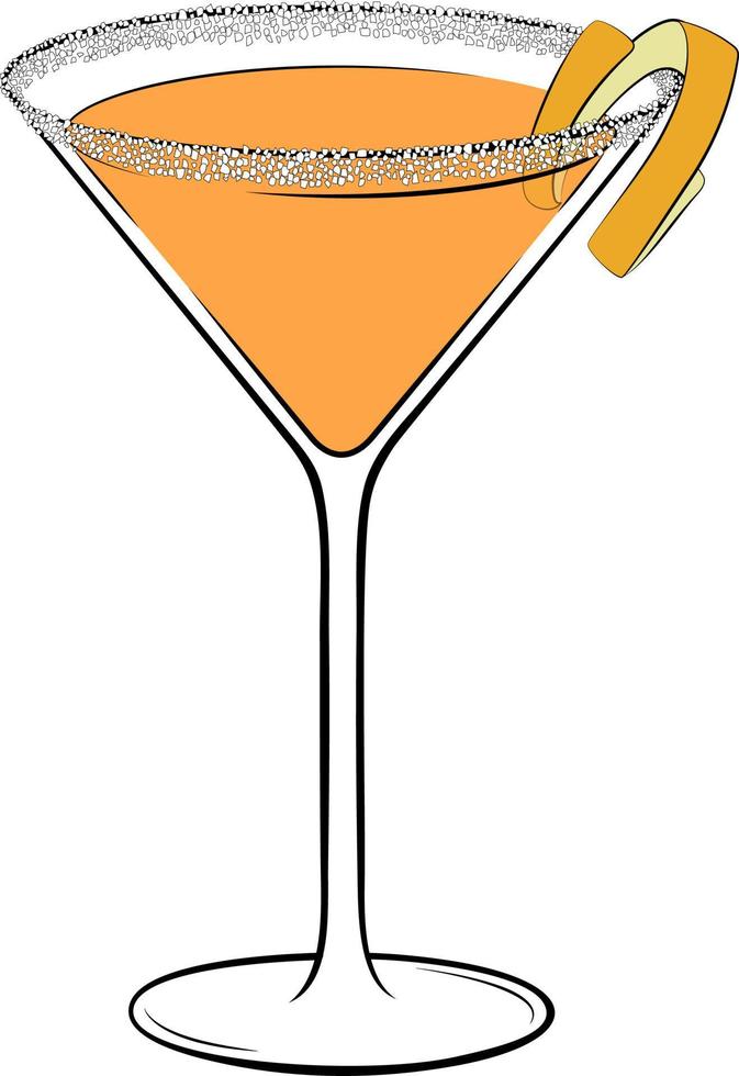 Sidecar cocktail with orange peel vector