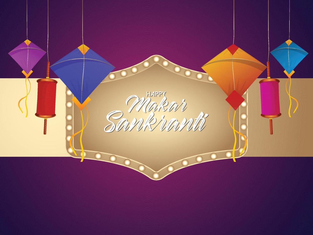 Makar sankranti creative poster with colorful kites and drum vector