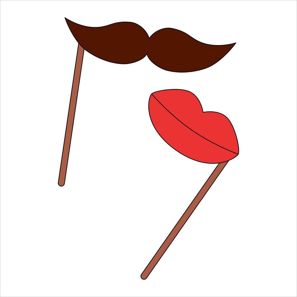 Moustache and red lips on stick party mask vector