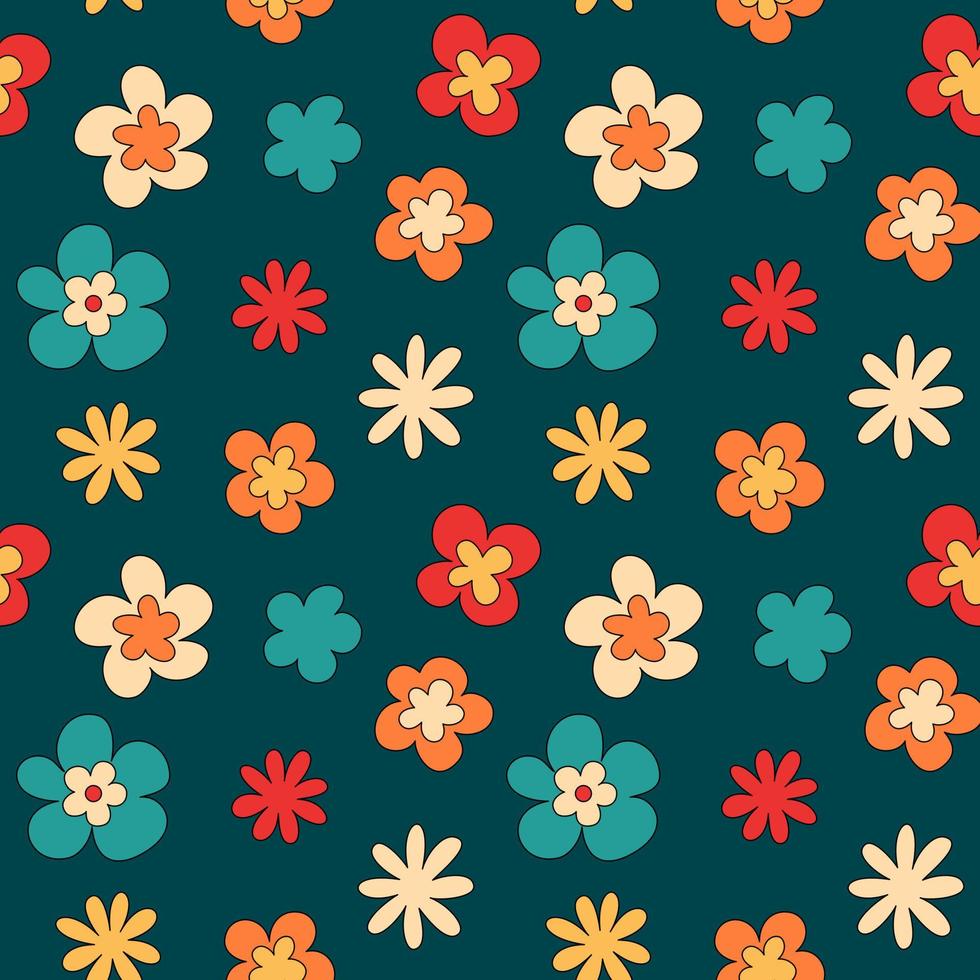 Groovy floral seamless vector pattern