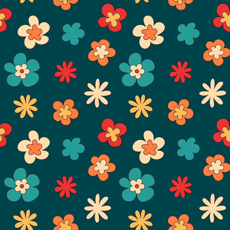 Groovy floral seamless vector pattern