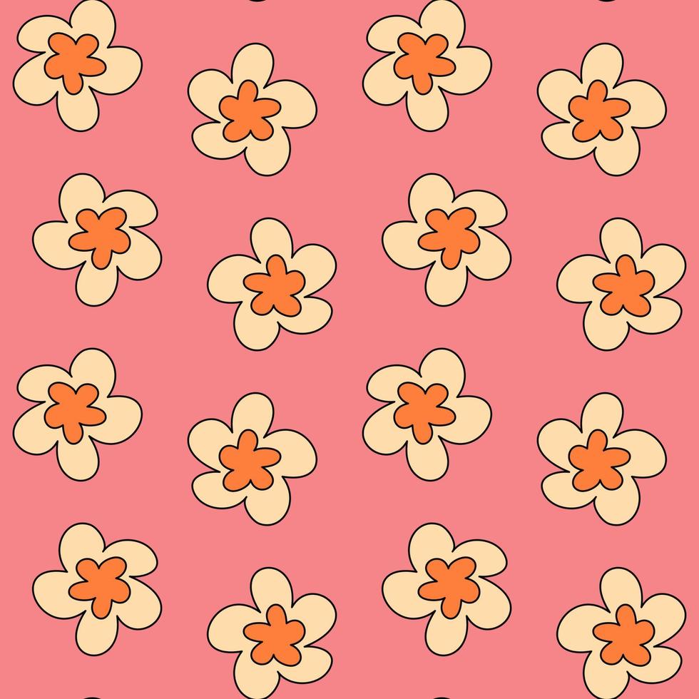 Groovy floral seamless vector pattern