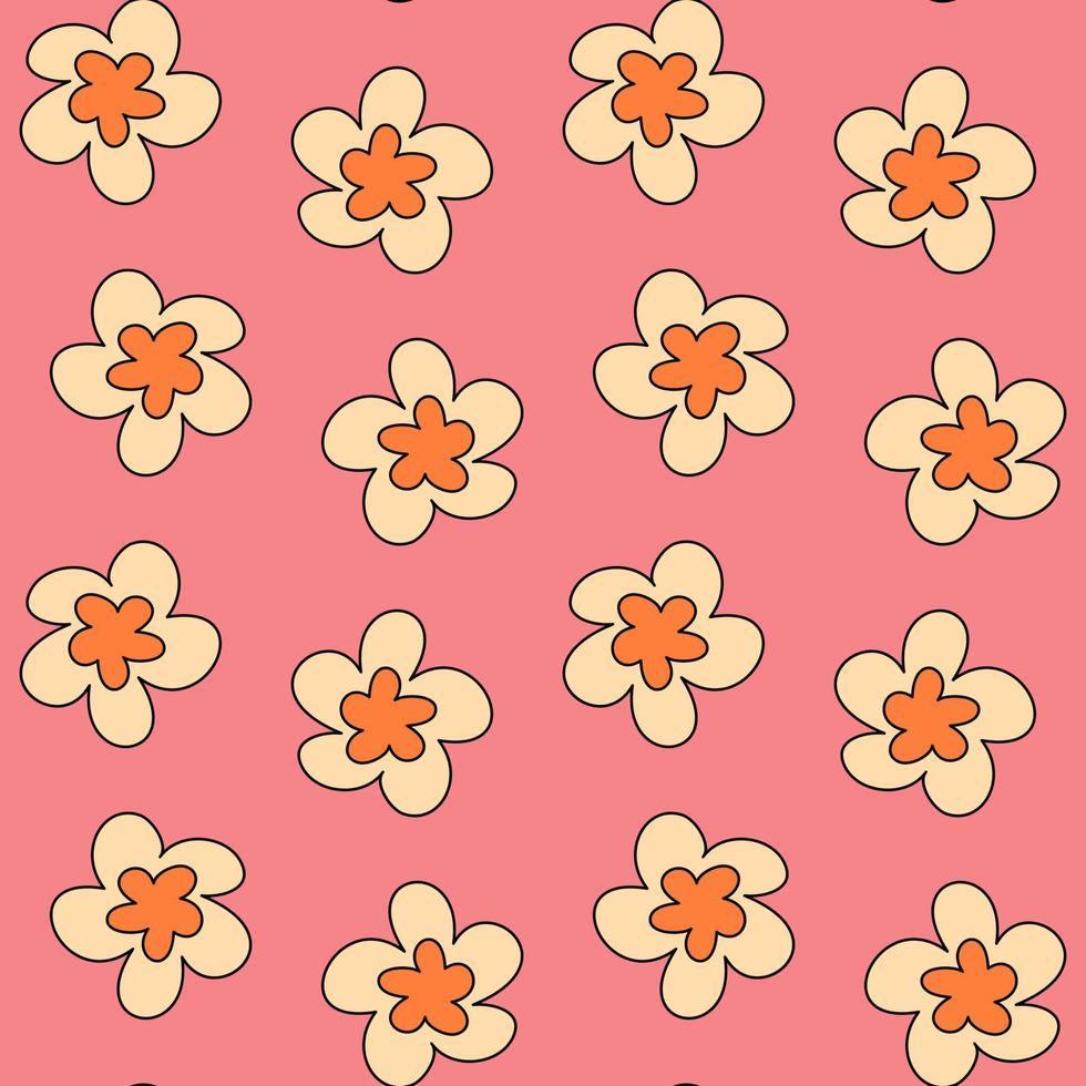 Groovy floral seamless vector pattern