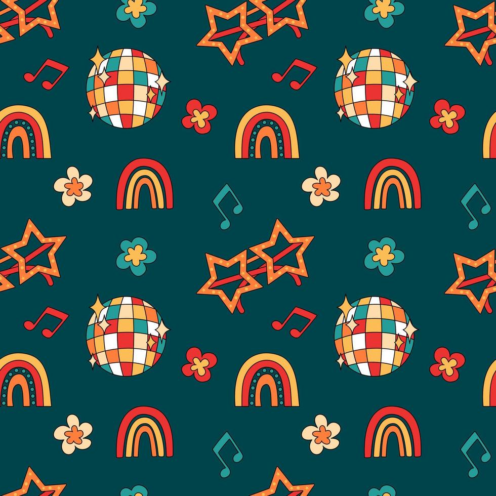 Retro groovy party elements seamless pattern vector