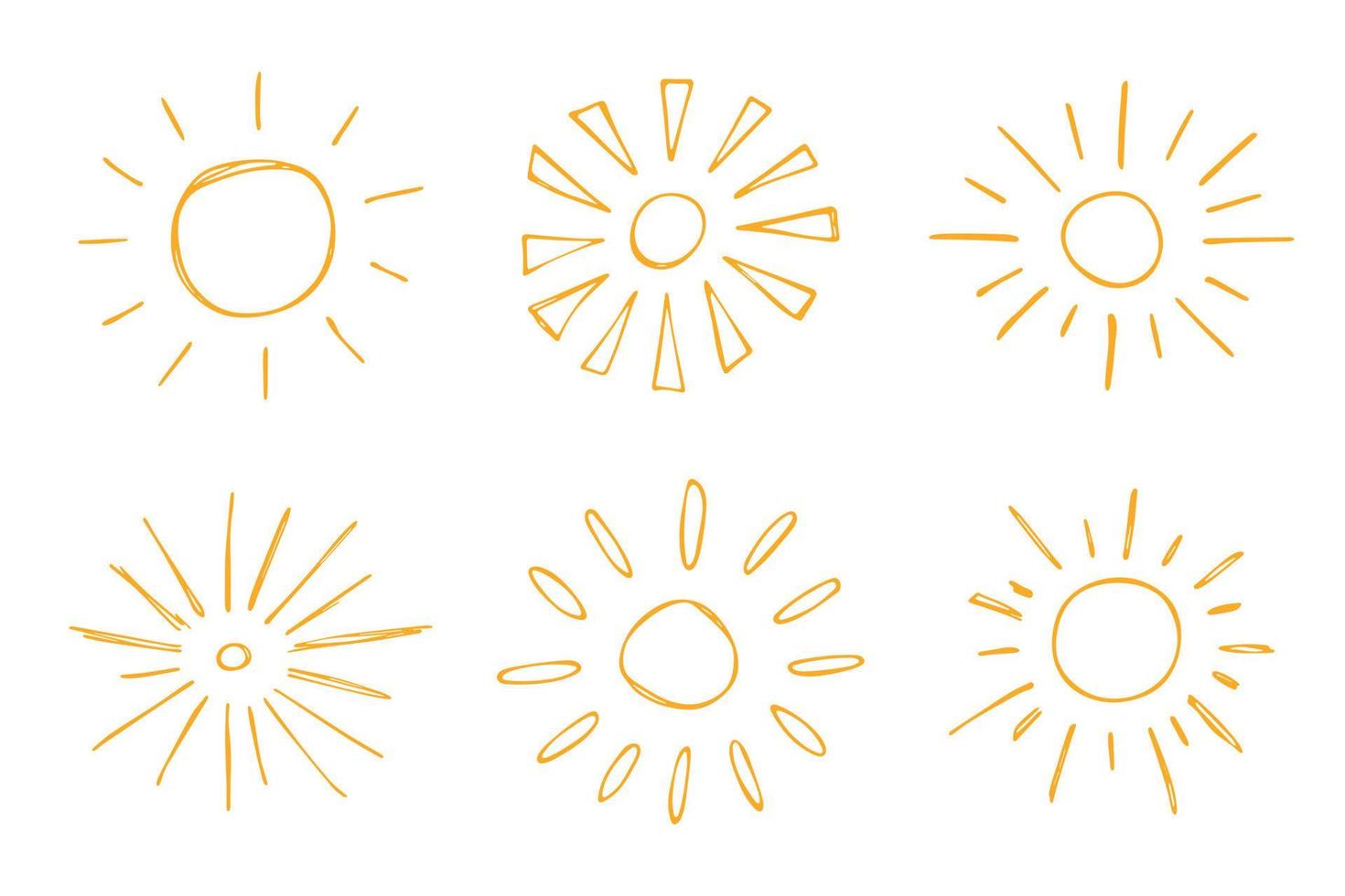 Hand drawn abstract sun symbol. Summer doodle set. Vector elements for design