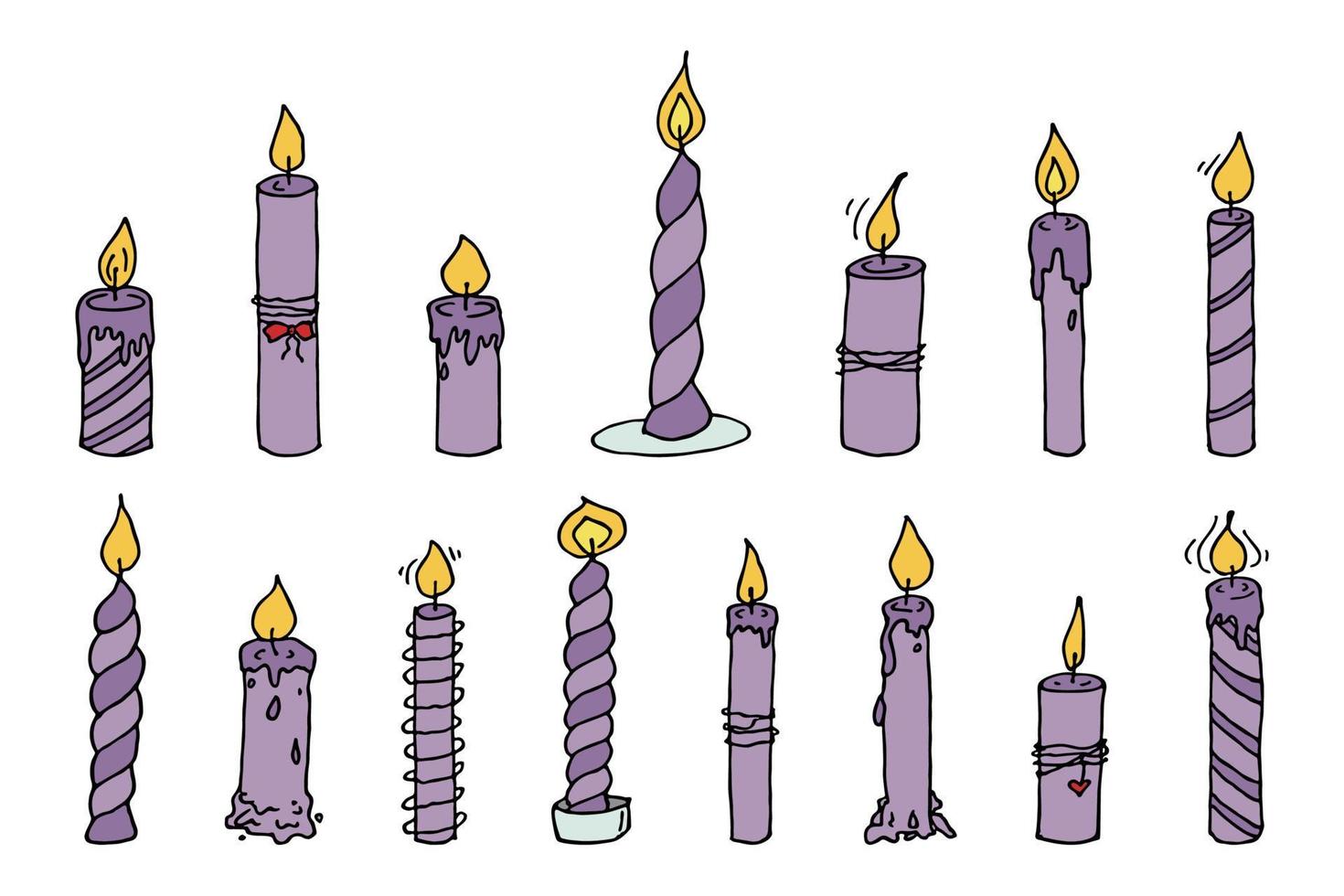 Burning birthday candle set. Single doodle illustration. Hand drawn clipart for card, logo, design vector