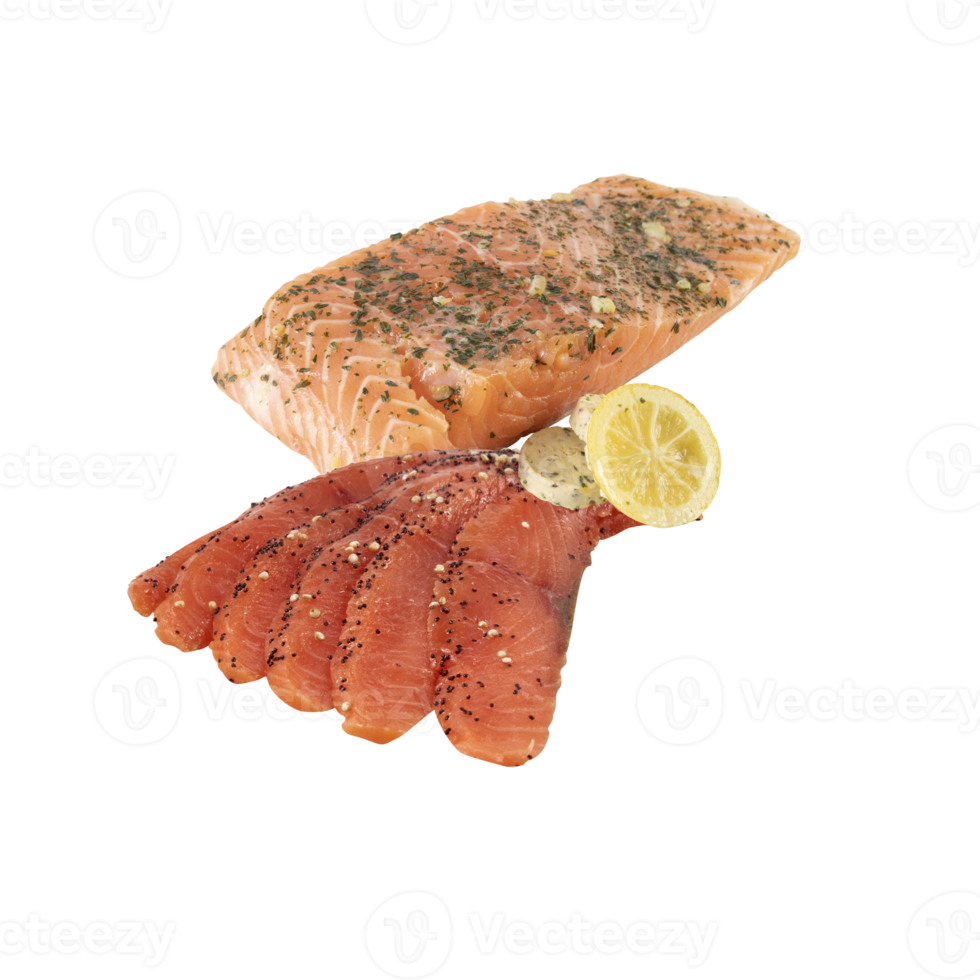 Fresco salmón con cortar fuera aislado en antecedentes transparente png