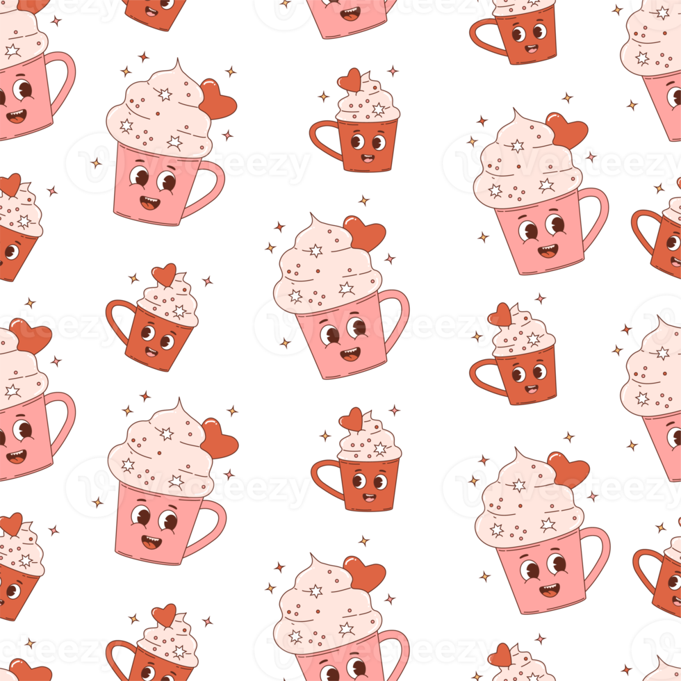 Retro seamless pattern cute cups png