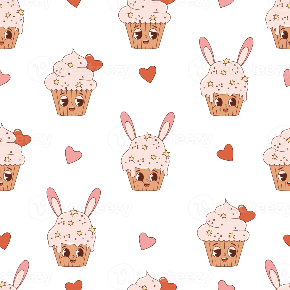 Retro seamless pattern.  characters easter cupcake png