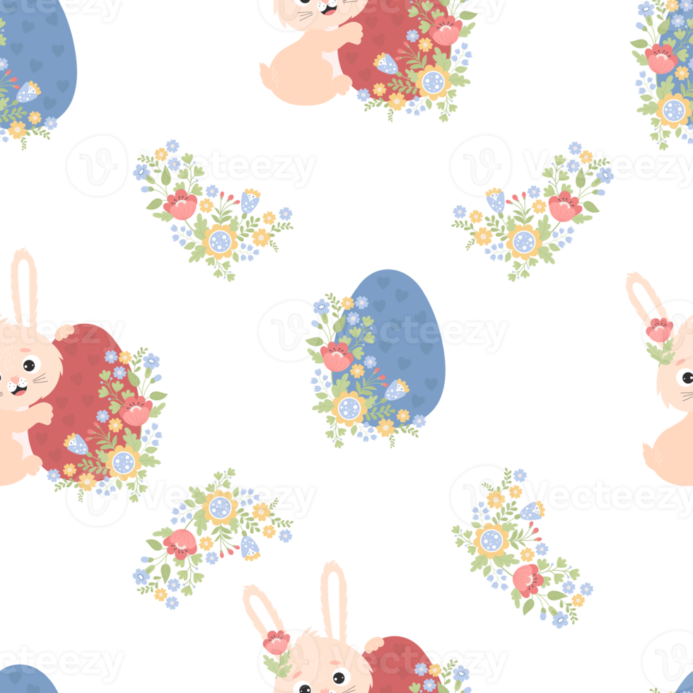 Easter seamless pattern with rabbit and egg png