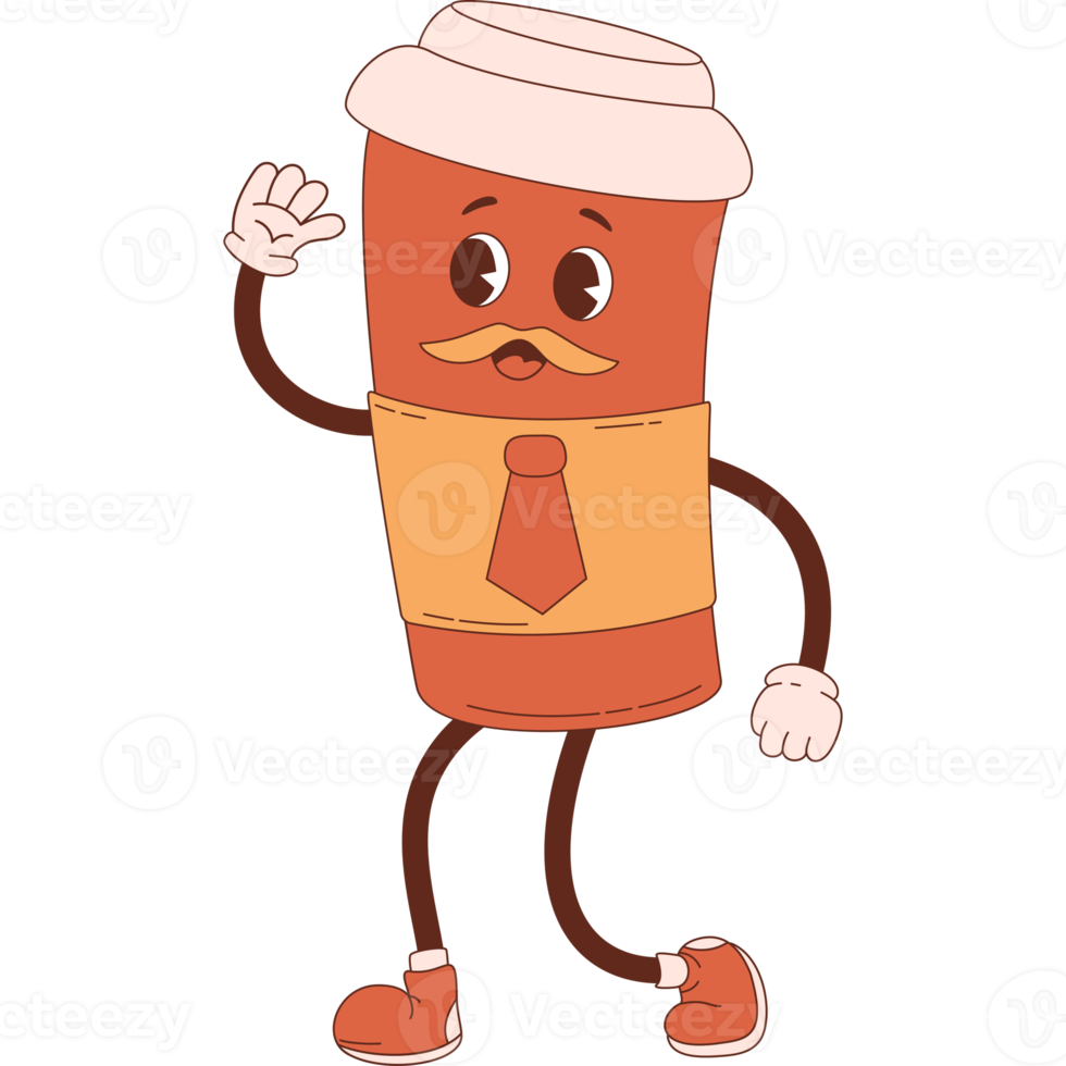 retro character  coffee in paper cup png