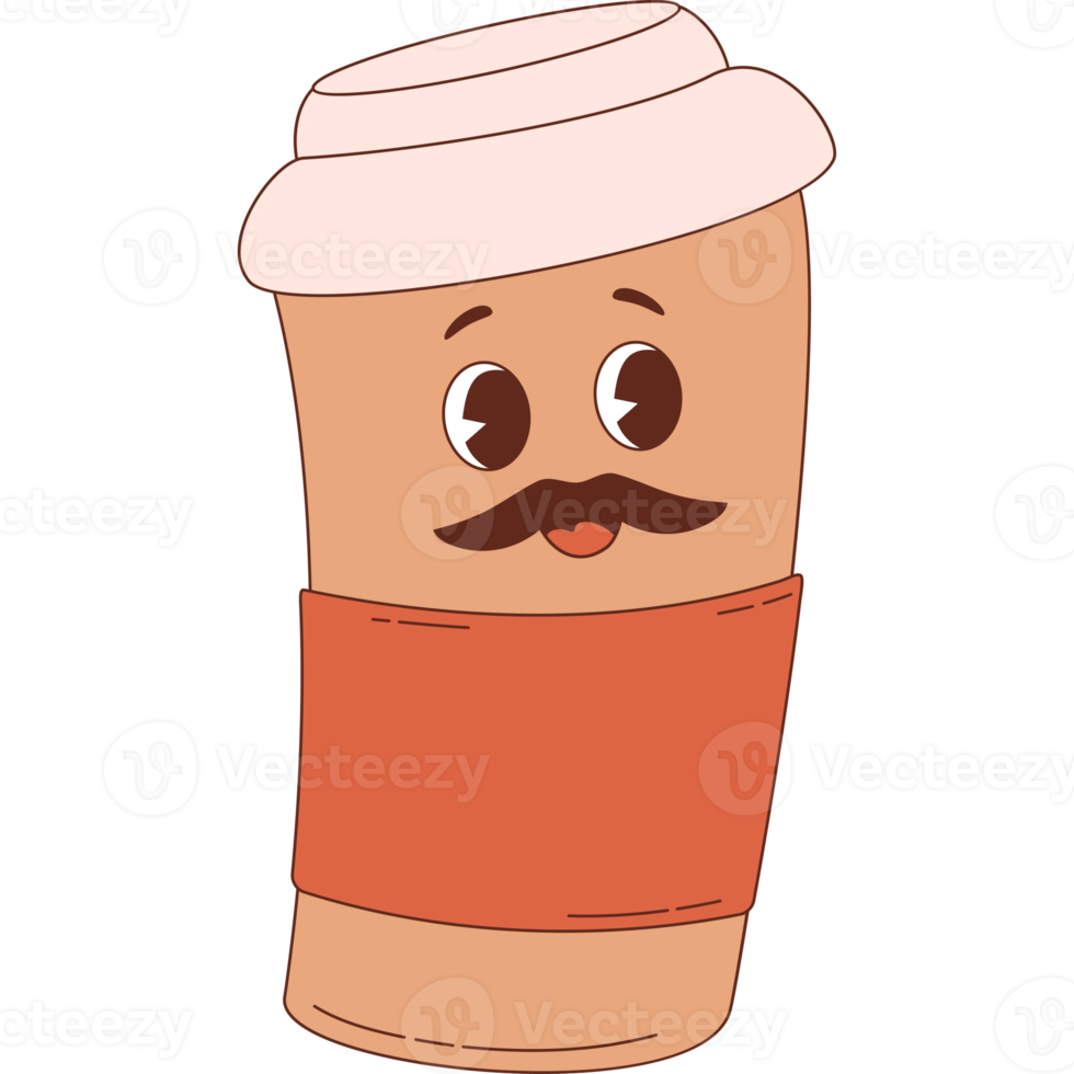 Funny takeaway coffee character with mustache png