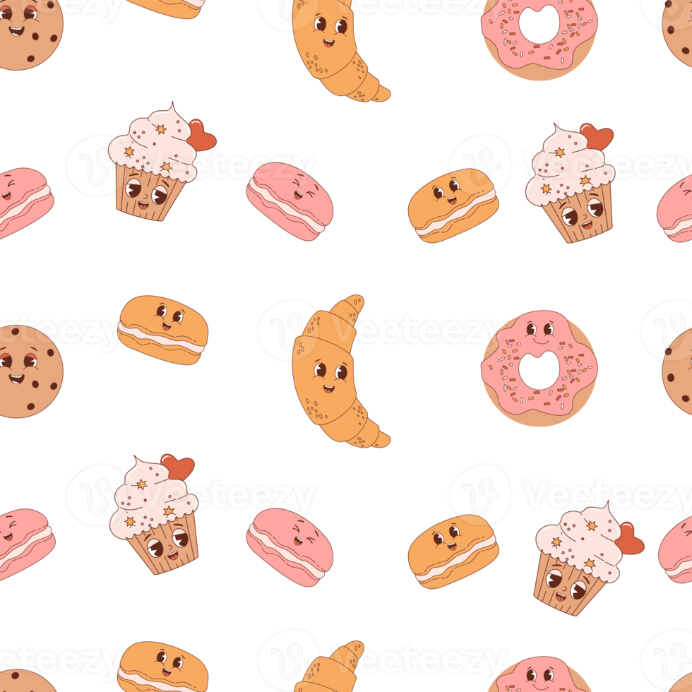 seamless pattern with cute cookie characters png