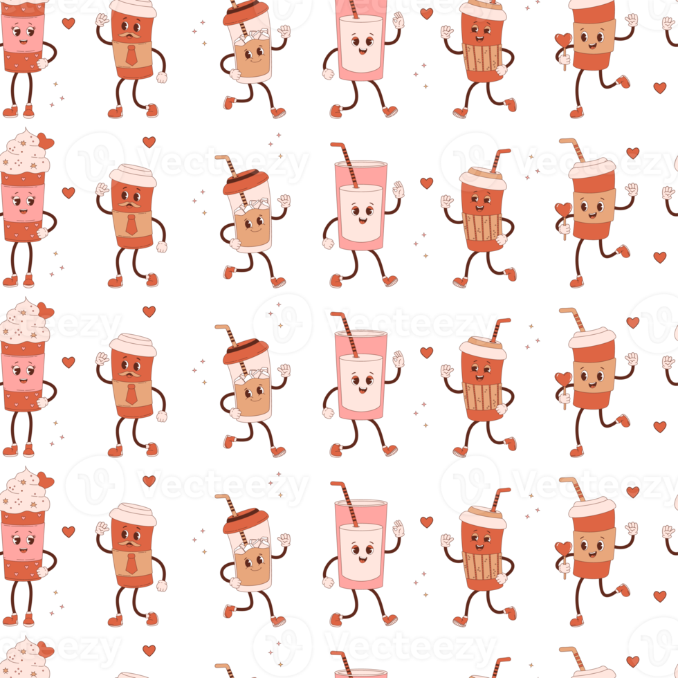 Seamless pattern with  characters takeaway coffee png