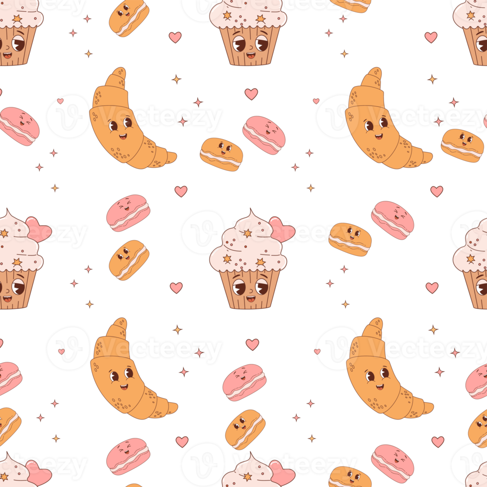 Seamless pattern with cute characters  pastry png