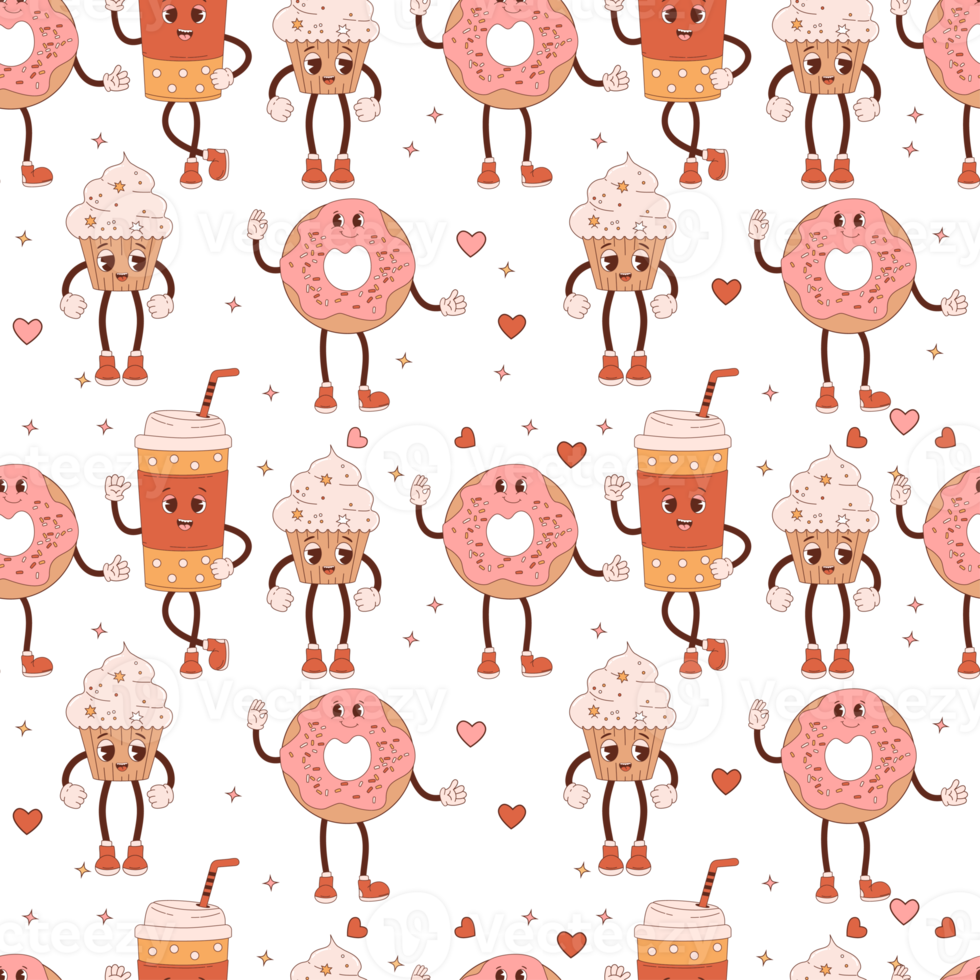 seamless pattern with characters coffee and sweet png