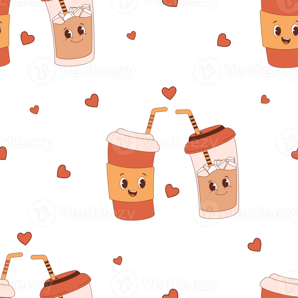 Seamless pattern   characters coffee cups png