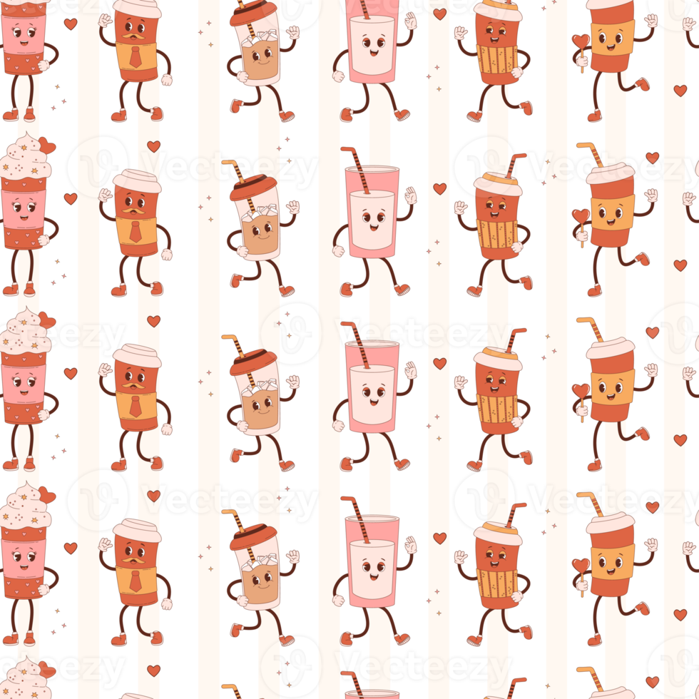 Seamless pattern with  characters takeaway coffee png