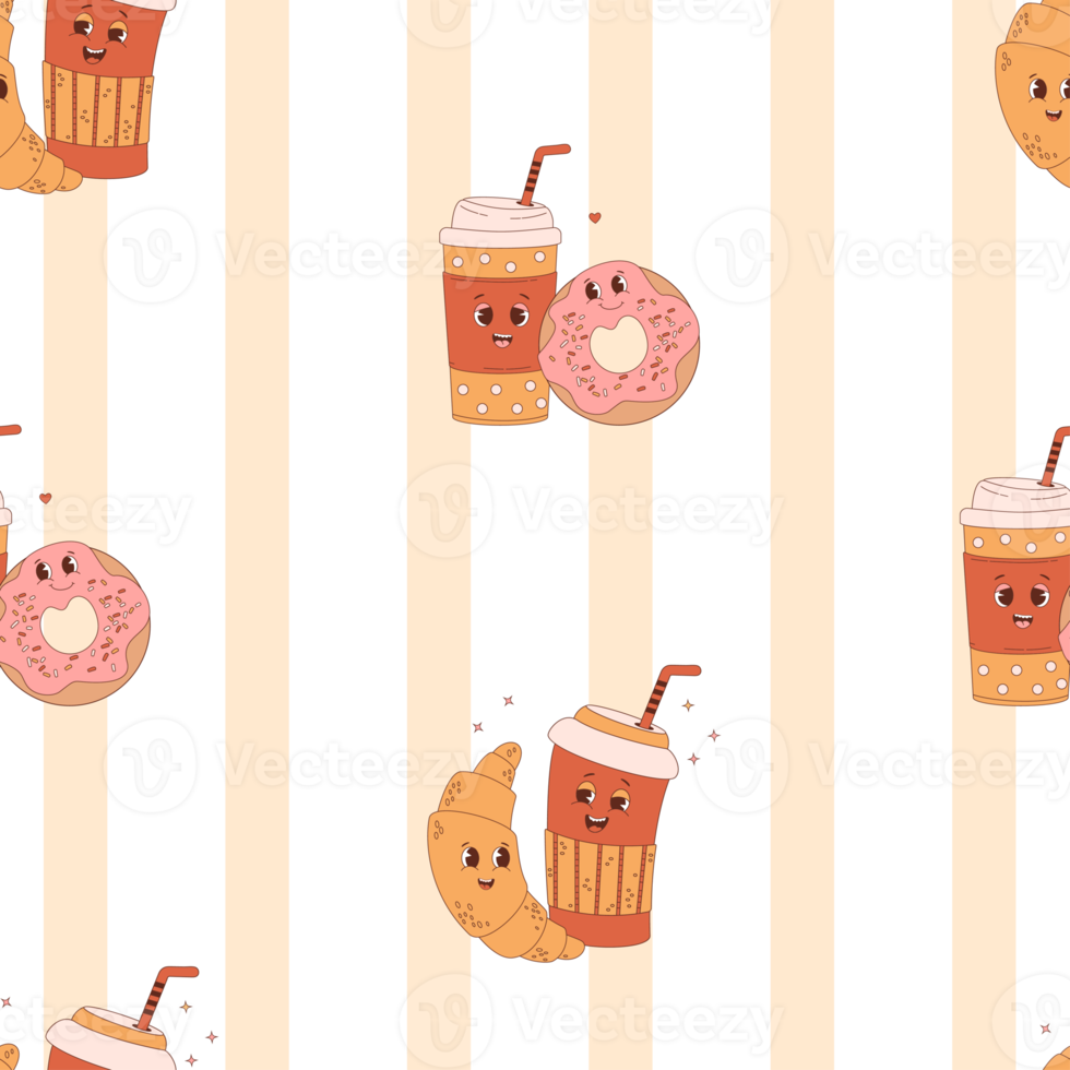 seamless pattern. coffee to go, donut and croissant png