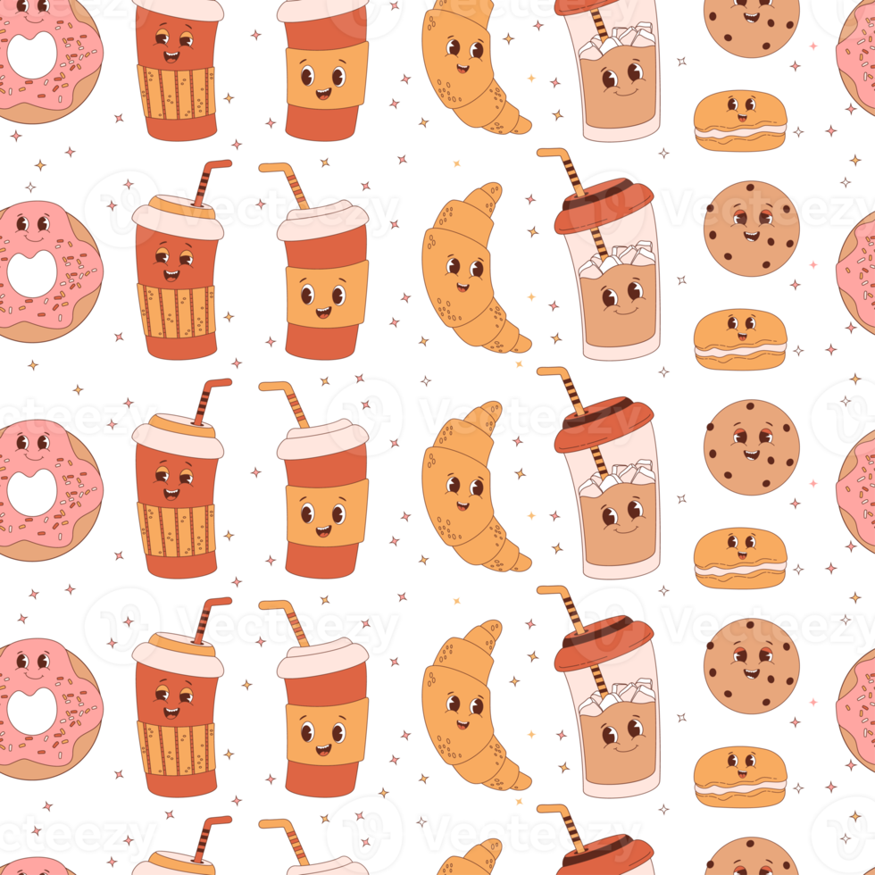 seamless pattern.  characters coffee  and food png