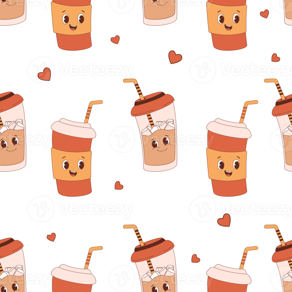 naadloos patroon schattig koffie cups png