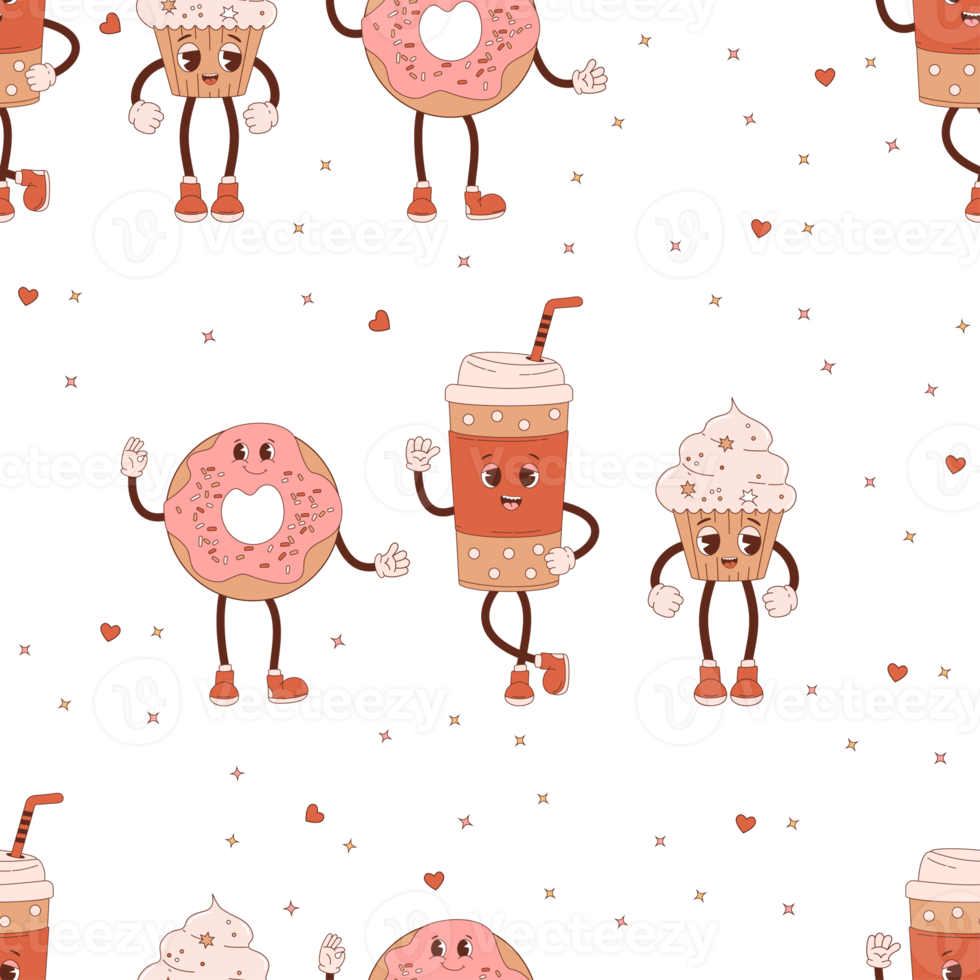 seamless pattern coffee and sweet desserts png