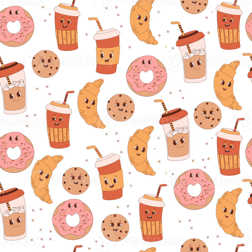seamless pattern.  cute coffee  and cookies png