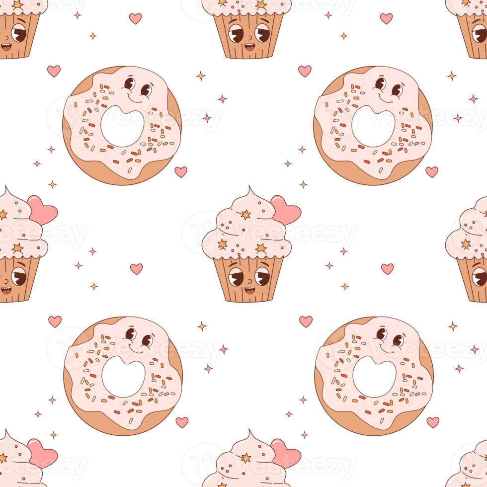 Seamless pattern with sweet cupcake and donut png
