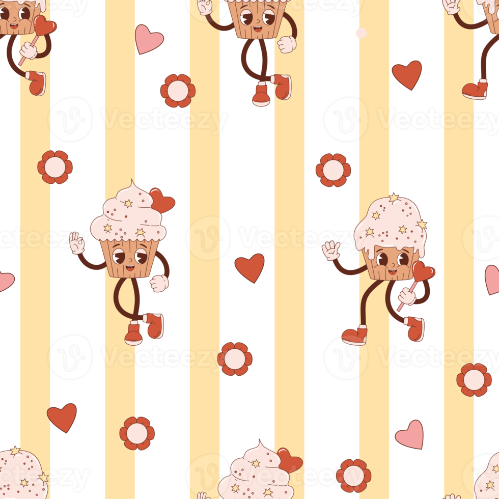 Retro seamless pattern. Happy   cupcake png