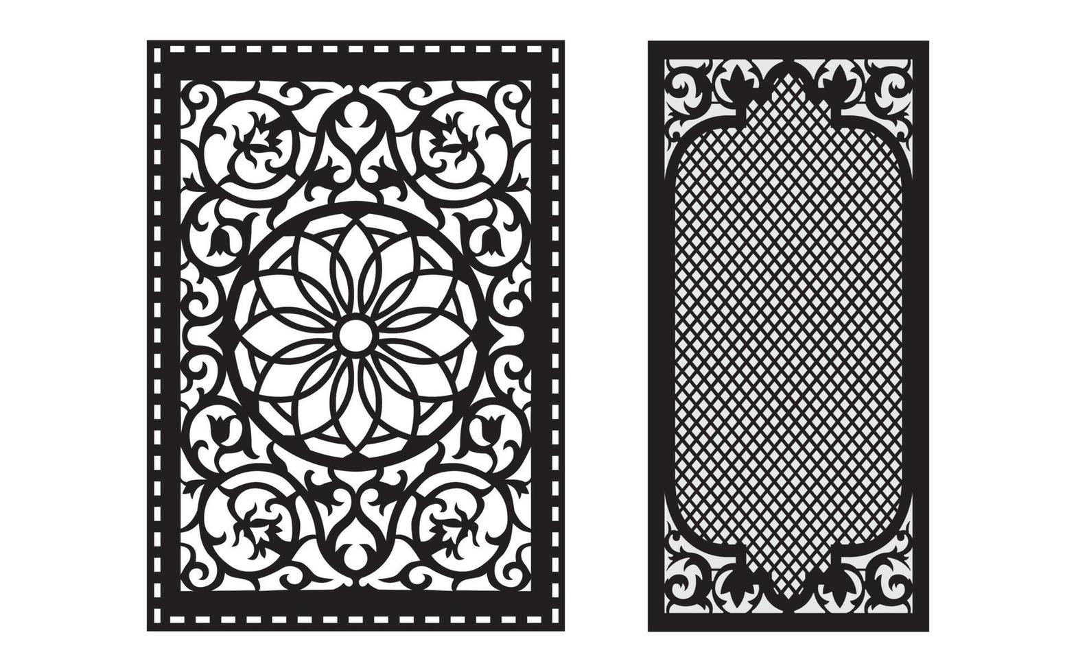Black patterns with white background, Islamic vectors with floral panels for CNC laser cutting