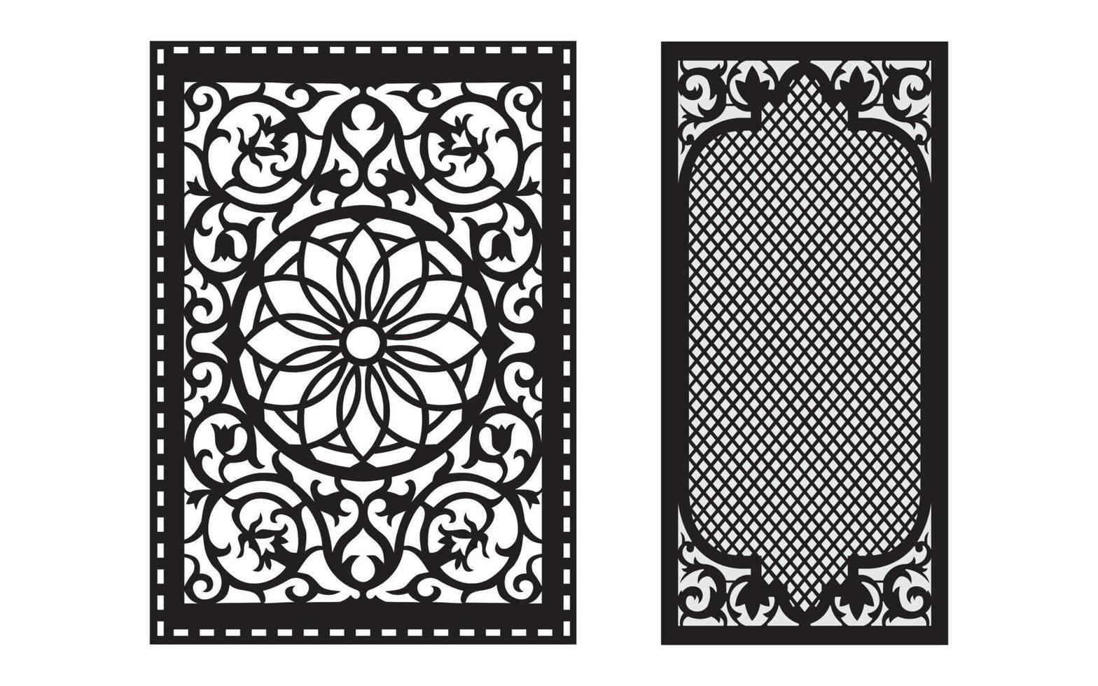 Black patterns with white background, Islamic vectors with floral panels for CNC laser cutting