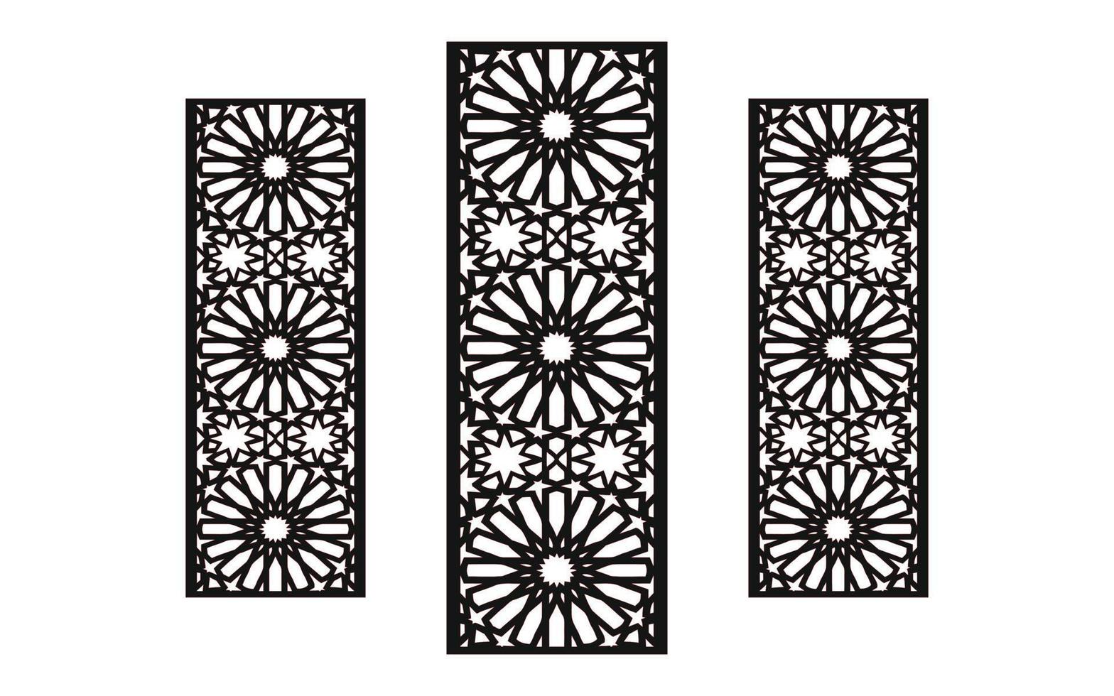 Black patterns with white background, Islamic vectors with floral panels for CNC laser cutting