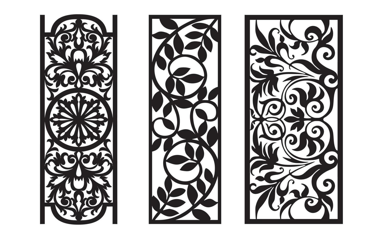 Black patterns with white background, Islamic vectors with floral panels for CNC laser cutting