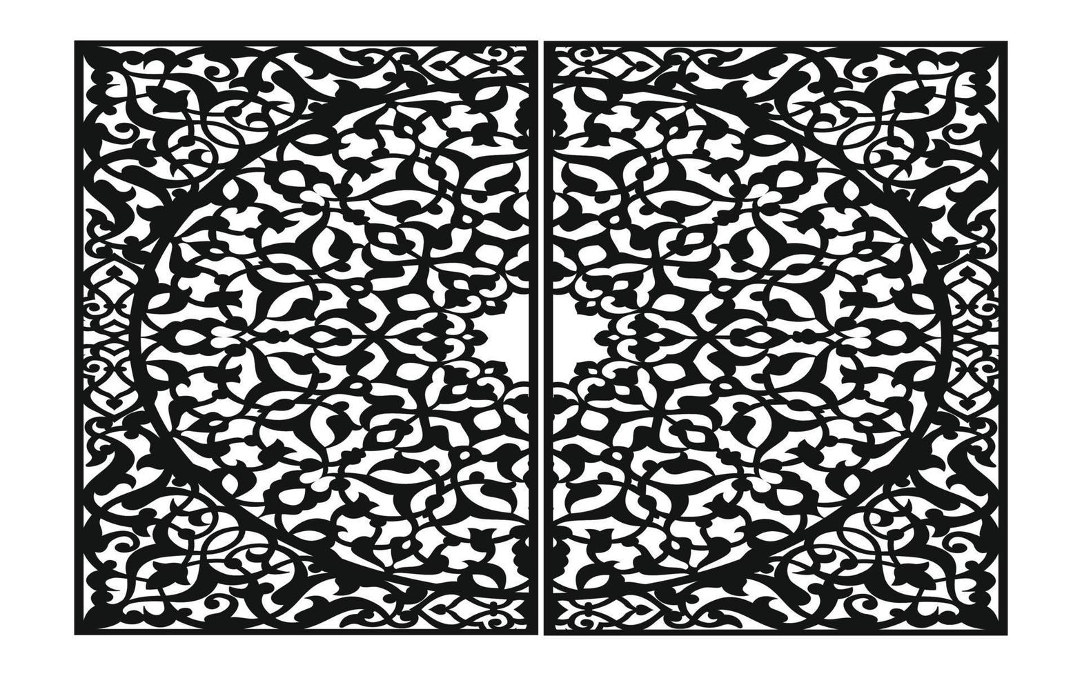Black patterns with white background, Islamic vectors with floral panels for CNC laser cutting
