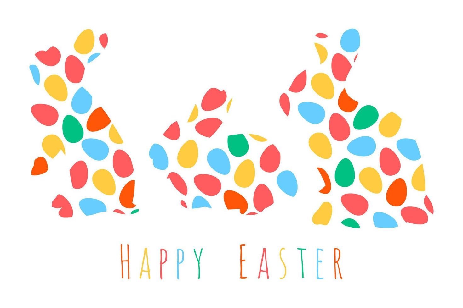 Happy Easter holiday banner. Abstract bunny shape with colorful eggs. Greeting card template. vector