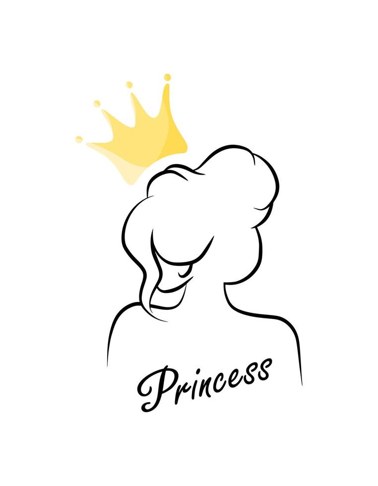 Princess word quote, t-shirt print template. Hand drawn girl silhouette. vector