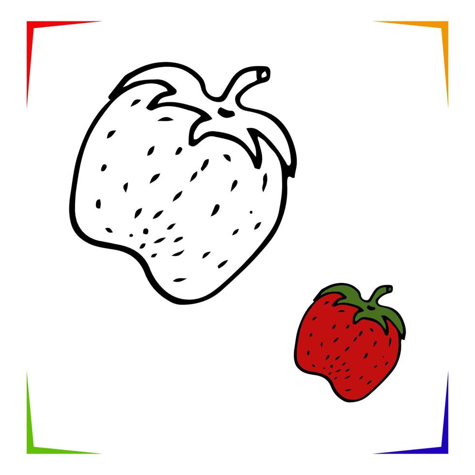 Strawberrie Coloring Page. Vector Educational worksheet colored by sample. Paint game preschool kids