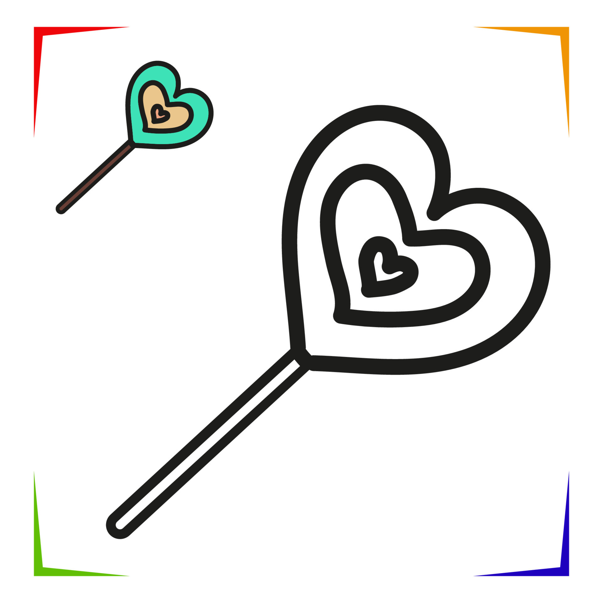 Candy heart shape Coloring Page. Vector Educational worksheet colored