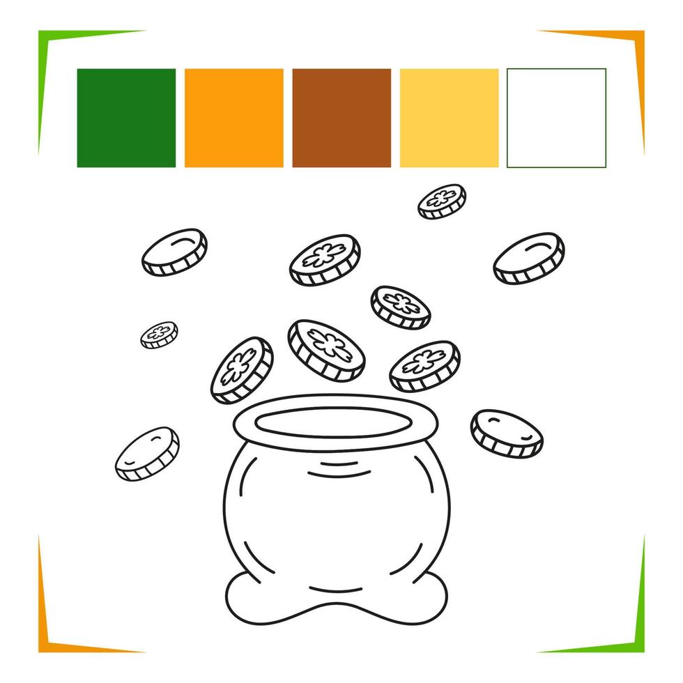 maceta de dinero colorante página. moneda vector educativo hoja de cálculo de colores por muestra. pintar juego.